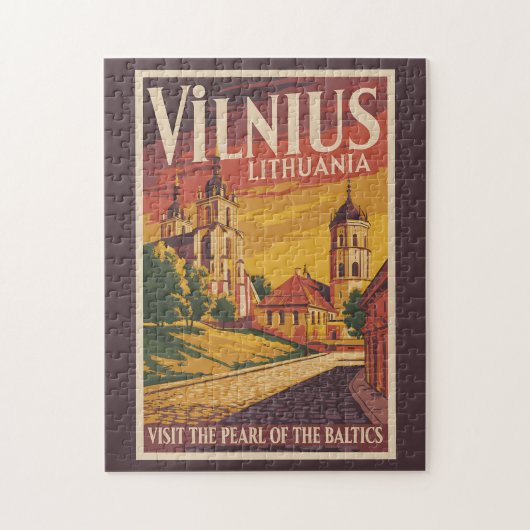 Vilnius Lithuania Illustration Travel Art Vintage ジグソーパズル (縦)