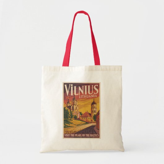 Vilnius Lithuania Illustration Travel Art Vintage トートバッグ (正面)