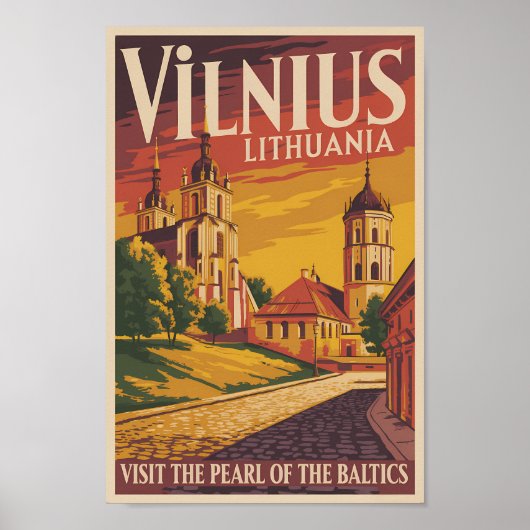 Vilnius Lithuania Illustration Travel Art Vintage ポスター (正面)