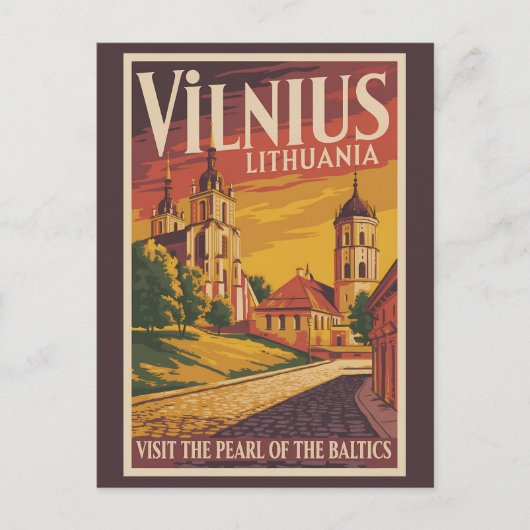 Vilnius Lithuania Illustration Travel Art Vintage ポストカード (正面)