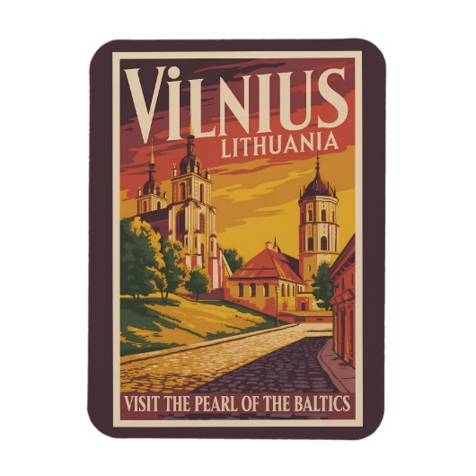 Vilnius Lithuania Illustration Travel Art Vintage マグネット (縦)