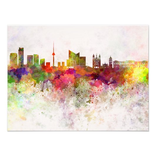 Vilnius skyline in watercolor background フォトプリント            (正面)
