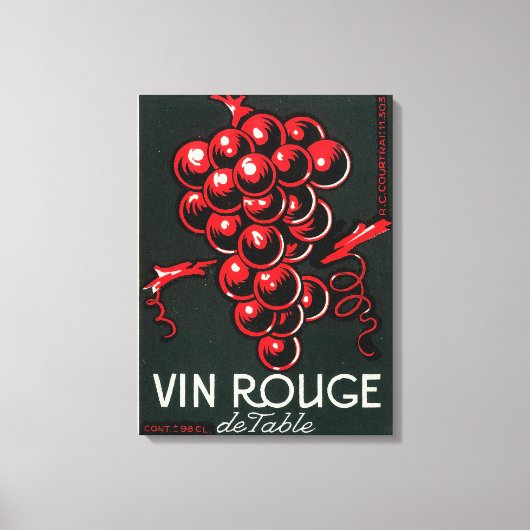 Vin Rouge De TableワインラベルEurope キャンバスプリント (正面)