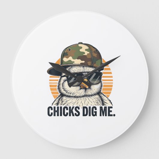 Vinatge Chicks Dig Me Easter Camo Toddler Boys Fun ラージ壁時計 (正面)