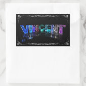 Vincent - The Name Vincent in 3D Lights (Photogra) 長方形シール (バッグ)