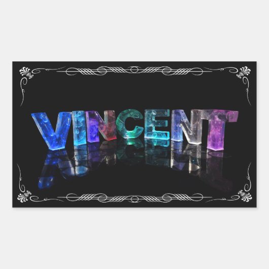 Vincent - The Name Vincent in 3D Lights (Photogra) 長方形シール (正面)