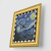 Vincent Van 市松模様にゴッホ、Starry Night Framed、 スクエア壁時計 (傾斜)