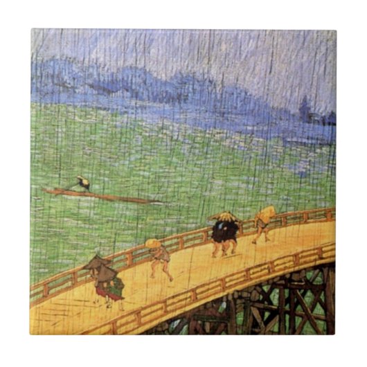 Vincent Van Gogh - 雨の橋 日本の芸術 タイル (正面)
