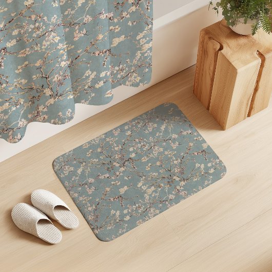 Vincent Van Gogh Almond Blossom on Mint Green バスマット