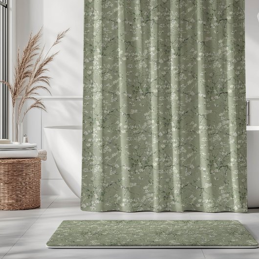 Vincent Van Gogh Almond Blossom on Sage Green シャワーカーテン