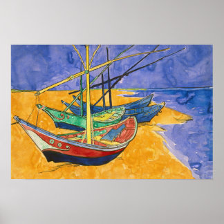 Vincent van Gogh - Fishing Boats on the Beach ポスター