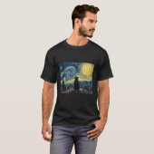 Vincent Van Gogh Inspired Starry Night Kitten Silh Tシャツ (正面フル)