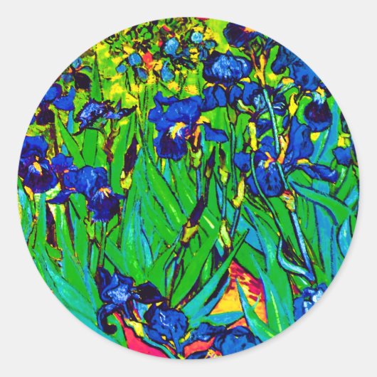 Vincent Van Gogh - Irises - 花好きポップアート ラウンドシール (正面)