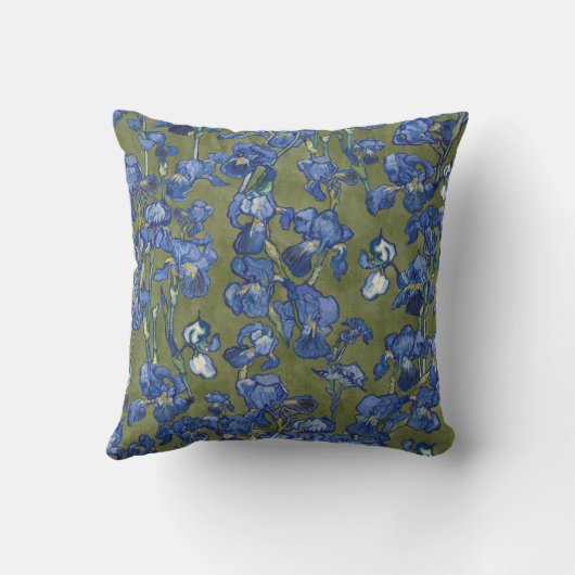Vincent Van Gogh Irises Cobalt Blue Olive Green クッション (裏面)