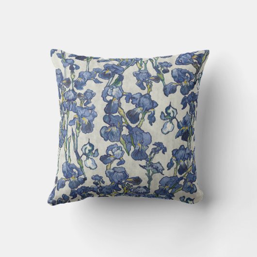 Vincent Van Gogh Irises Cobalt Blue Stone White クッション (裏面)