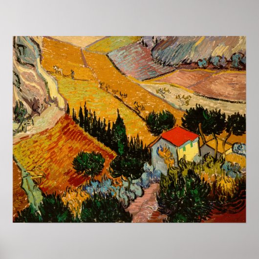 Vincent van Gogh - Landscape, House and Ploughman ポスター (正面)