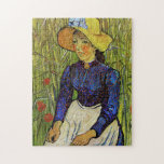 Vincent van Gogh - Peasant Girl in Straw Hat ジグソーパズル<br><div class="desc">Peasant Woman Against a Background of Wheat / Young Peasant Girl in a Straw Hat sitting in front of a wheatfield - Vincent van Gogh,  1890</div>