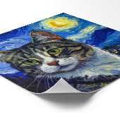 Vincent Van Gogh Starry Night Cat Portrait ポスター (角)