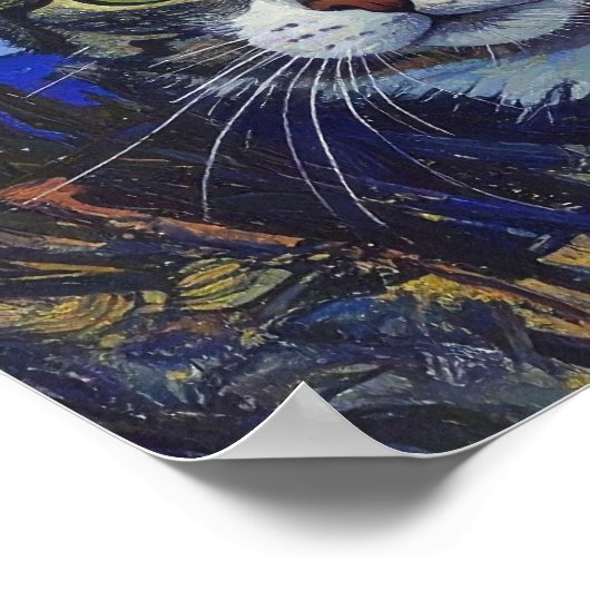 Vincent Van Gogh Starry Night Cat Portrait Poster ポスター (角)