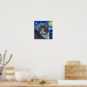 Vincent Van Gogh Starry Night Cat Portrait Poster ポスター (キッチン)