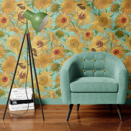 Vincent Van Gogh Sunflowers Aqua Blue Yellow 壁紙