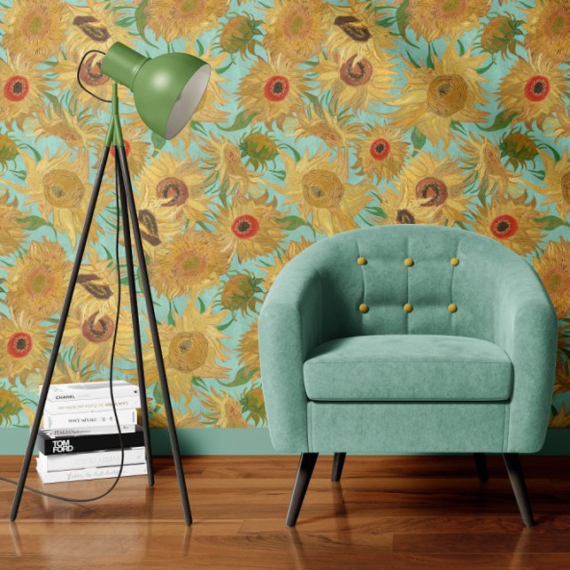 Vincent Van Gogh Sunflowers Aqua Blue Yellow 壁紙 (クリエイターアップロード済み)