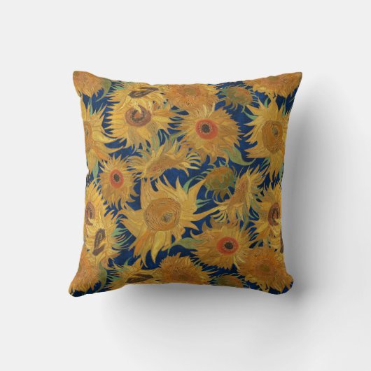 Vincent Van Gogh Sunflowers Navy Blue Yellow クッション (裏面)