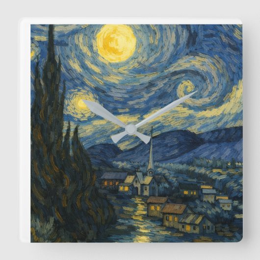 Vincent van Gogh The Starry Night Wall Clock スクエア壁時計 (正面)
