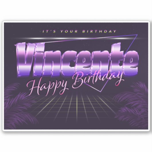 Vincente Name Vorname retro Sticker Geburtstag シール (正面)