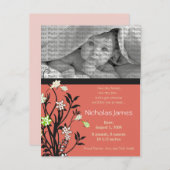 Vineyベビー誕生発表ピンク 案内ポストカード (正面/裏面)