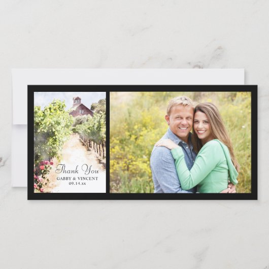 Vineyardと赤い納屋の水の色の結婚ありがとう サンキューカード (正面)