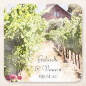 VineyardとRed Barn Water 結婚 color's スクエアペーパーコースター (正面)