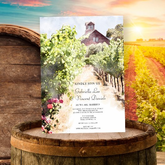 VineyardとRed Barn Water 結婚 color's 招待状