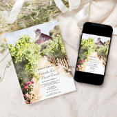 VineyardとRed Barn Water 結婚 color's 招待状