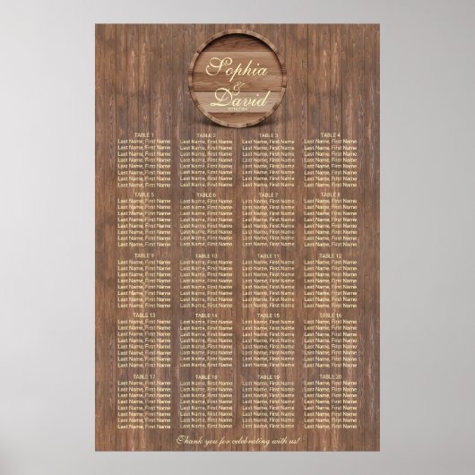 Vineyard Barrelの結婚シーティングチャート160人のゲスト ポスター (正面)