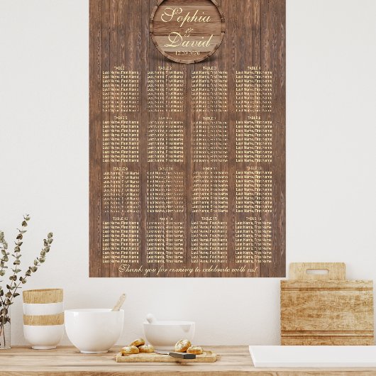 Vineyard Barrel結婚の座席表16表 ポスター (キッチン)