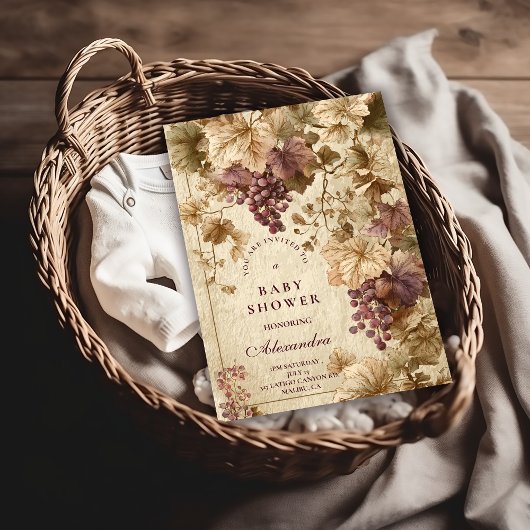 Vineyard Grape Floral Baby Shower 招待状