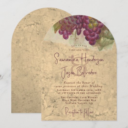 Vineyard Wedding Elegant Arch Monogram 招待状 (正面/裏面)