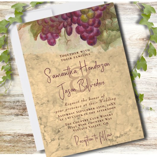 Vineyard Wedding Elegant Rustic Watercolor 招待状