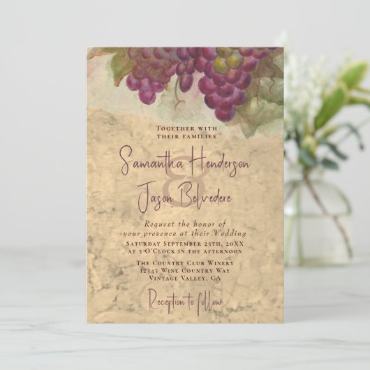 Vineyard Wedding Elegant Rustic Watercolor  招待状 (スタンド正面)
