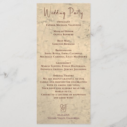 Vineyard Wedding Elegant Rustic Watercolor Program プログラム (裏面)