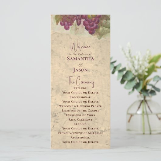 Vineyard Wedding Elegant Rustic Watercolor Program プログラム (スタンド正面)