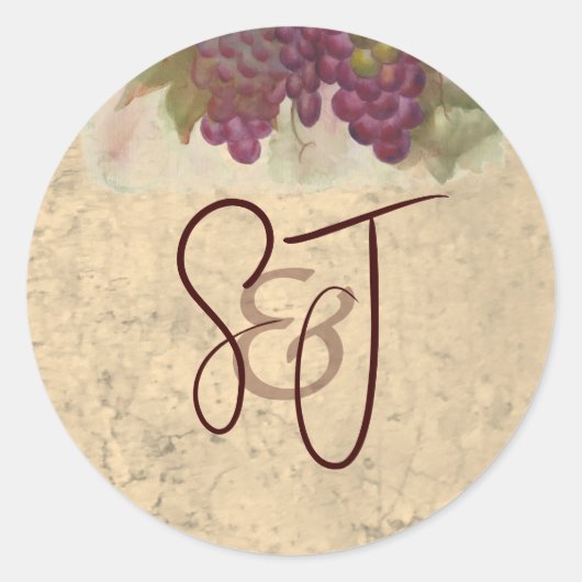 Vineyard Wedding Monogram Personalized Initials ラウンドシール (正面)
