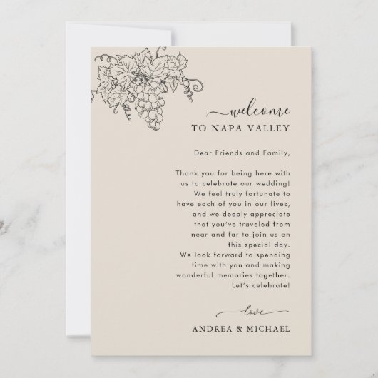 Vineyard Wedding Welcome Letter Itinerary Card 招待状 (正面)