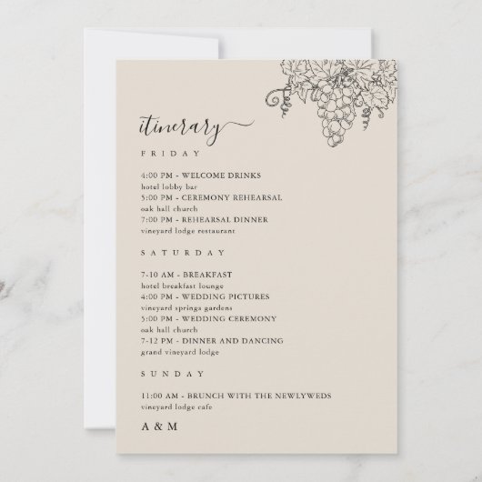 Vineyard Wedding Welcome Letter Itinerary Card 招待状 (裏面)