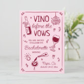 Vino Before the Vows Pink & Wine Red Bachelorette 招待状 (スタンド正面)