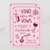 Vino Before the Vows Pink & Wine Red Bachelorette 招待状 (正面/裏面)