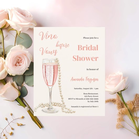 Vino before Vowsピンクのブライダルシャワー招待状