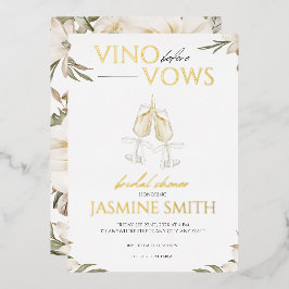 Vino before Vows ゴールド ホワイト フラワー ブライダルシャワー 箔招待状