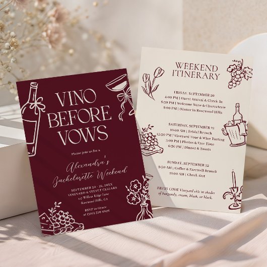 Vino Before Vows バチェラーウィークエンドの旅程 招待状